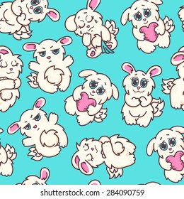 Vector bunnies illustration. Seamless background.