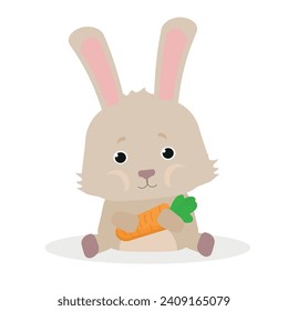 Vector bunny with carrot. Cute animal character. Minimal cartoon design. Sutable for apps and animation. 