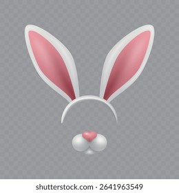 Vector Bunny Ears and Nose. Bunny Ears and Nose for Easter, Costume, Mask, Selfie Filter. Bunny Ears and Nose Clipart for Kids, Party, Cute Animal Design, Holiday, Decoration, Photo Booth, Fun