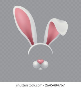 Vector Bunny Ears and Nose. Bunny Ears and Nose for Easter, Costume, Mask, Selfie Filter. Bunny Ears and Nose Clipart for Kids, Party, Cute Animal Design, Holiday, Decoration, Photo Booth, Fun