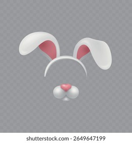 Orelhas e nariz de coelho vetores. Orelhas de coelho e nariz para Páscoa, traje, máscara, filtro de selfie. Orelhas de coelho e nariz Clipart para crianças, festa, Design de animais bonito, Férias, Decoração, cabine de fotos, Divertimento