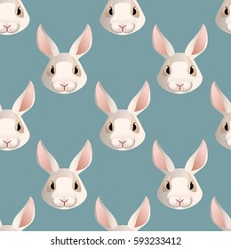 Vector bunny face seamless pattern rabbit portrait fabric design or wrapping paper