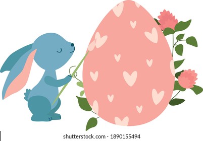 Vector bunny and flowers egg