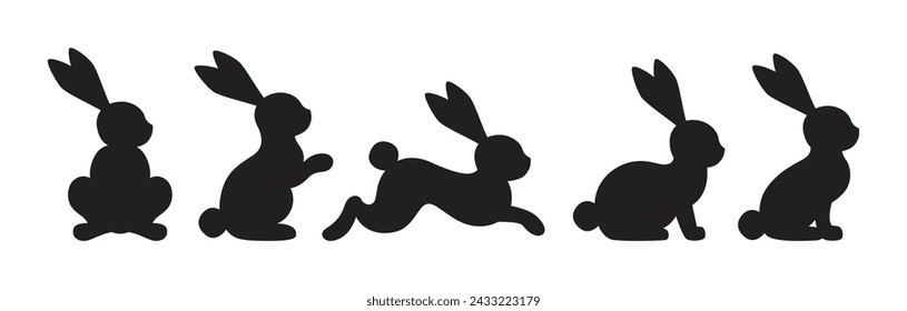 Vector bunny silhouette set isolated on white background