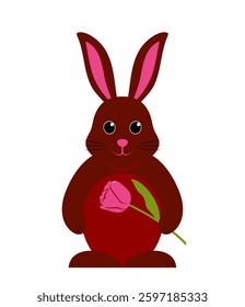 vector bunny with tulip isolated on white background