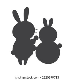 Vector bunny winter illustration of a symbol of chinese new year 2023. Black rabbit silhouette for Merry Christmas greeting card for children EPS