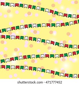 Vector bunting flags. Colorful Garland with confetti