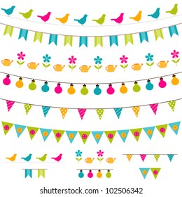 Vector bunting and garland set. Used pattern brushes included