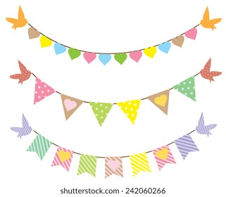 vector bunting with hearts and birds