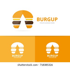 Vector burger and arrow up logo combination. Hamburger and growth symbol or icon. Unique fastfood and upload logotype design template.