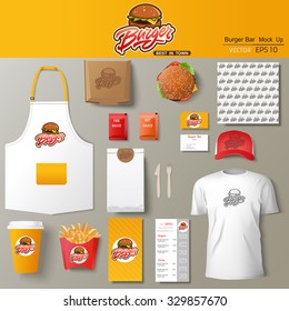 Vector burger bar corporate identity template design set. Branding mock up.