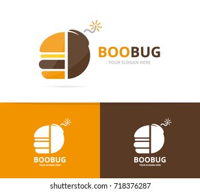 Vector burger and bomb logo combination. Hamburger and detonate symbol or icon. Unique fastfood and weapon logotype design template.