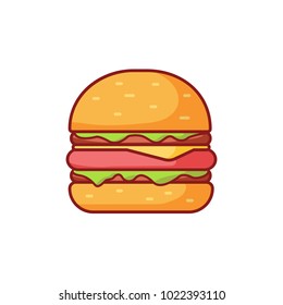 vector burger with cheese, meat, salad isolated on white background.Tasty hamburger. Fast food.