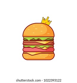 vector burger with cheese, meat, salad isolated on white background.Tasty hamburger. Fast food.