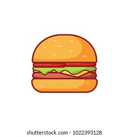 vector burger with cheese, meat, salad isolated on white background.Tasty hamburger. Fast food.