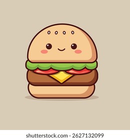 Vetor burger chibi é um personagem bonito, miniestilo com uma aparência de hambúrguer adorável, rosto expressivo e detalhes encantadores - perfeito para projetos únicos e atraente