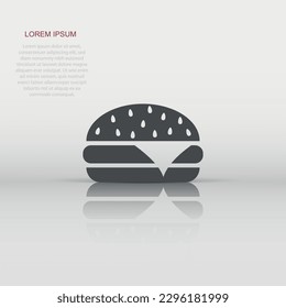 Vector burger fast food icon in flat style. Hamburger sign illustration pictogram. Burger business concept.