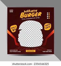 Vector burger and food promotion social media post template
