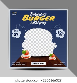 Burger vectorial y promoción de alimentos plantilla de publicación en medios sociales
