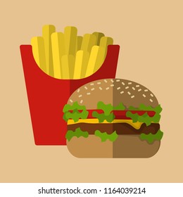Vector burger and french fries