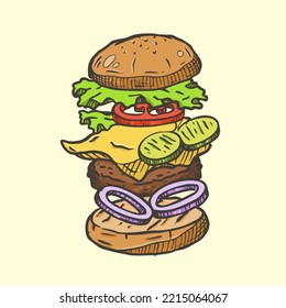 vector burger hand draw icon
