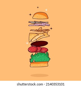 vector burger illustration on air.