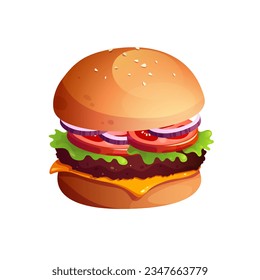 Vector burger illustration. Realistic fast food 