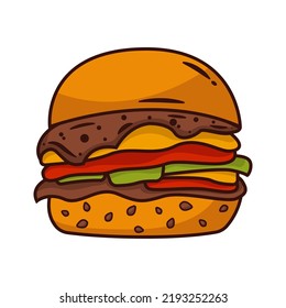 Vector burger isolated cartoon design on white background.