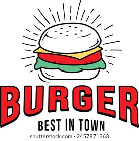 Vector Burger logo, hamburguesa marca estilo retro, dibujo de la vieja escuela arte digital.