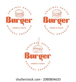 Vector Burger Logo Set. Vintage Burger Restaurants Embleme. Handgezeichnete Hamburger-Etiketten.