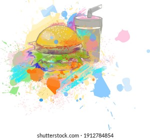 hamburguesa vectorial en fondo colorido