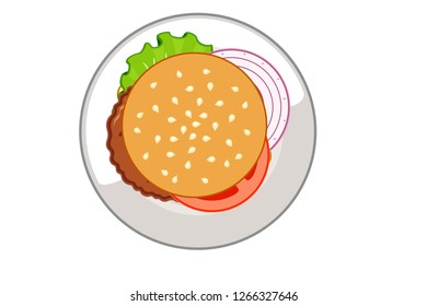 Vector Burger in the plate on the White Background