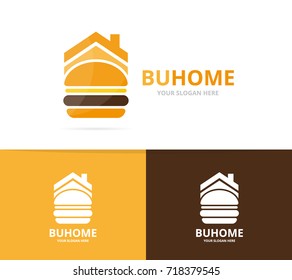 Vector burger and real estate logo combination. Hamburger and house symbol or icon. Unique fastfood and rent logotype design template.