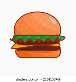vector burger with salad isolated, meet and cheese on white background. Fast food.