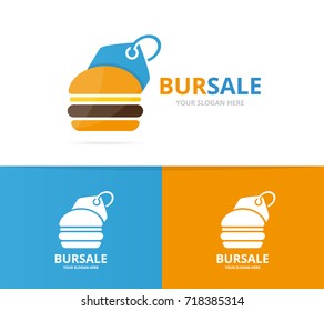 Vector burger and tag logo combination. Hamburger and shop symbol or icon. Unique fastfood and label logotype design template.