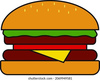 Vector of a burger with two meats, lettuce, tomato and cheese.