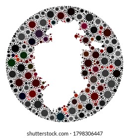 Die Provinz Vector Burgos hat eine Karte mit dem SARS-Virus erstellt. Eine Infektion greift das isolierte Gebiet aus der Außenzone an. Hole rund um die Burgos Provinz Karte Collage entworfen mit Infektionsteilen.