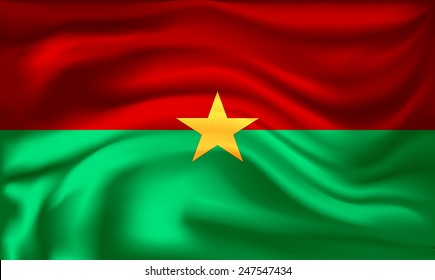 Vector Burkina Faso flag, three dimensional render, satin texture