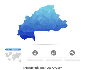 Vector Burkina Faso map blue polygon triangle mosaic for presentation. Creative concept for infographic.