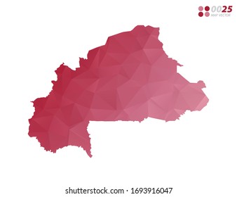 Vector of Burkina Faso map red polygon triangle mosaic with white background. style gradient.