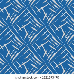 Vector burlap effect seamless pattern background. Hessian fiber texture fabric style blue and grey grid backdrop. Woven linen cloth criss cross design. Modern cotton weave material all over print