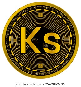Vector of Burmese Kyats, myanmar Digital Currency in gold and black colors on a white background.