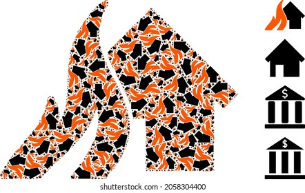 Vector burn house composition is organized from scattered fractal burn house icons. Fractal mosaic from burn house.