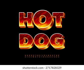 Perro caliente del Anuncio ardiente del Vector. Fuente 3D flameante. Conjunto de letras y números de alfabeto de patrón de fuego