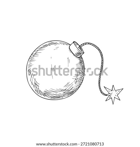 Vector burning bomb. Hand painted linear depicting explosives and detonation illustration. Graphic monochrome sketch isolated on background. For designers, prints, logo, icon, menu, postcards, holiday