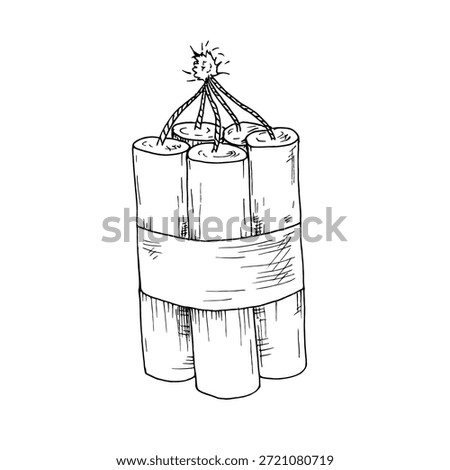 Vector burning bomb. Hand painted linear depicting explosives and detonation illustration. Graphic monochrome sketch isolated on background. For designers, prints, logo, icon, menu, postcards, holiday