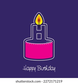 Vektorgrafik brennt Kerze auf Buchstabe O. abstraktes Geburtstagsdesign, rosafarbener Kuchen, blauer Hintergrund, der den Vornamen der Geburt im Kartenformat anzeigt. Alles Gute zum Geburtstag! Grafikdesign von Vektorgrafiken