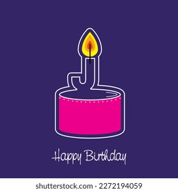 Vector burning candle on letter J. abstract birthday design, pink cake ,blue background showing the first name of birth in card format. Happy Birthday greeting card. Vector illustration graphic design