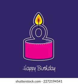 Vector burning candle on letter O. abstract birthday design, pink cake ,blue background showing the first name of birth in card format. Happy Birthday greeting card. Vector illustration graphic design
