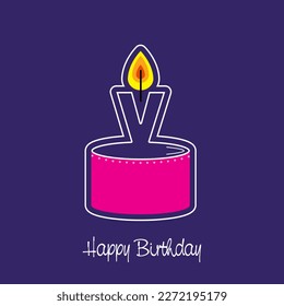 Lámpara de quema de vectores en la letra V. diseño de cumpleaños abstracto, pastel rosa, fondo azul mostrando el nombre de nacimiento en formato de tarjeta. Tarjeta de felicitación por cumpleaños. Diseño gráfico de ilustración de vector
